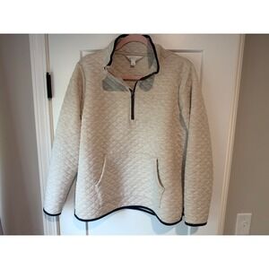Market & Spruce Quilted Quarter Zip Pullover Lg Coastal Grandmother Quiet Luxury